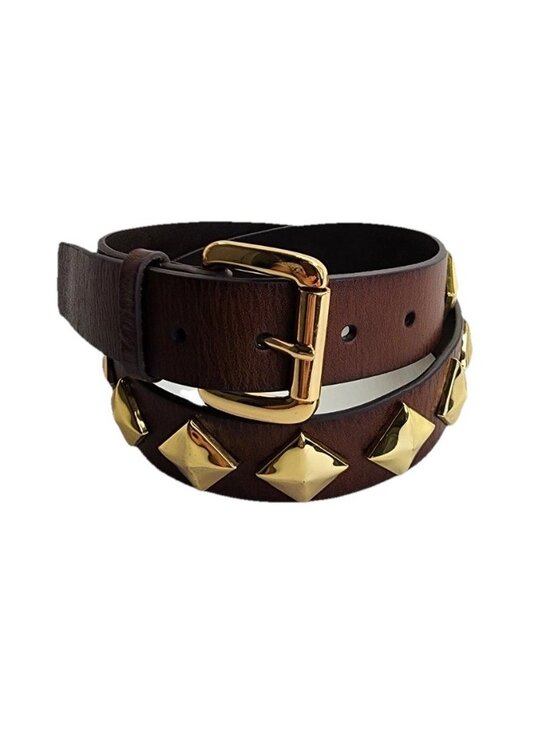 Trevero Accessories - TreVero Women’s Brown Leather Size Small Gold Studded Belt Measures 38 Inches